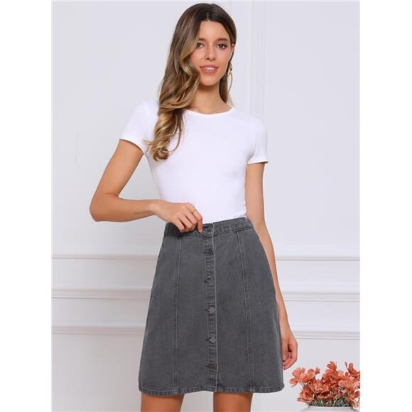 Women's Denim Skirts A-Line Short Grey - Picture 2 of 6